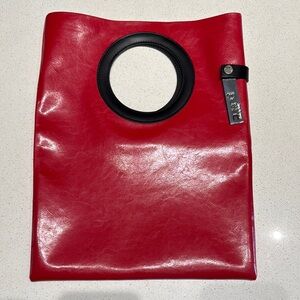 Dampai Italy Bold Red leather Tote Bag with Unique Handle and Smooth Finish